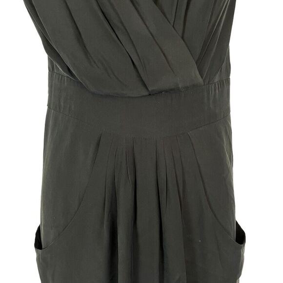 Kenneth Cole New York Womens Black Pleated V-Neck Silk Dress Pockets Mini sz 0 - Picture 6 of 16